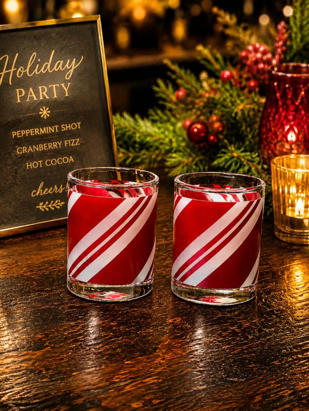 Vintage Red Swirl Shot Glasses Set of 2 HMK CDS Retro Barware